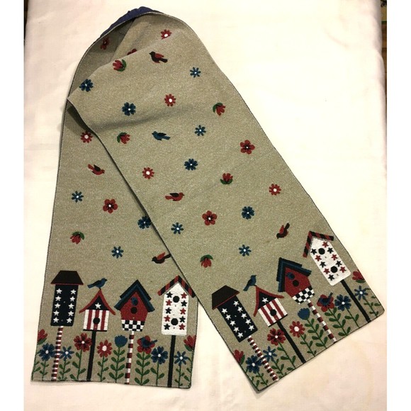 Off the Loom Bird House Floral Table Runner 13 x 71 Woven Patriotic July 4th - Picture 8 of 8